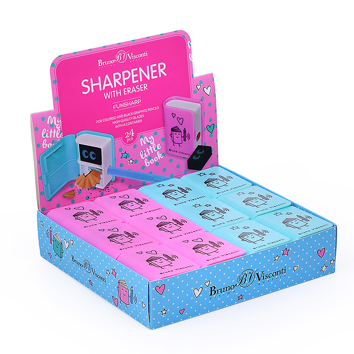 Точилка с контейнером и ластиком "Funsharp. Книга", 1 отверстие (2 вида)