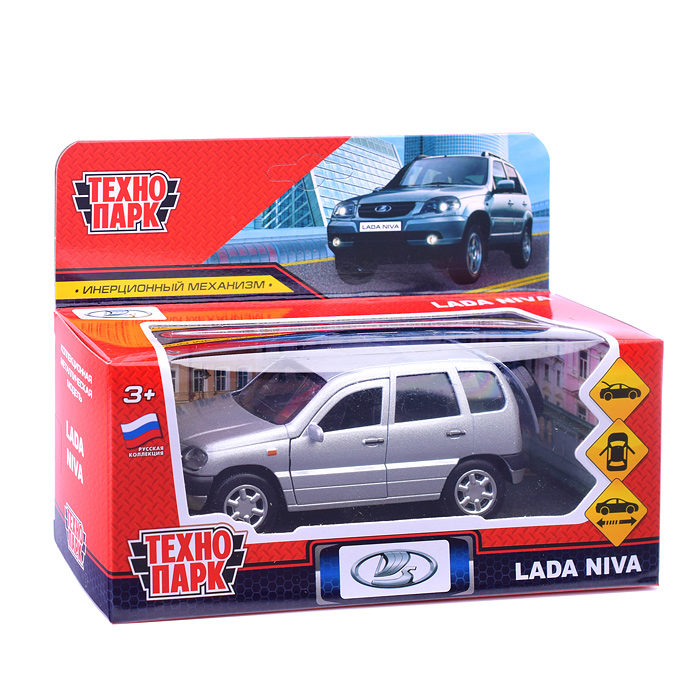 Фото к товару Машина металл LADA NIVA 12 см, (двери, багаж, серебристый) инерц, в коробке Машина металл LADA NIVA 12 см, (двери, багаж, серебристый) инерц, в коробке
