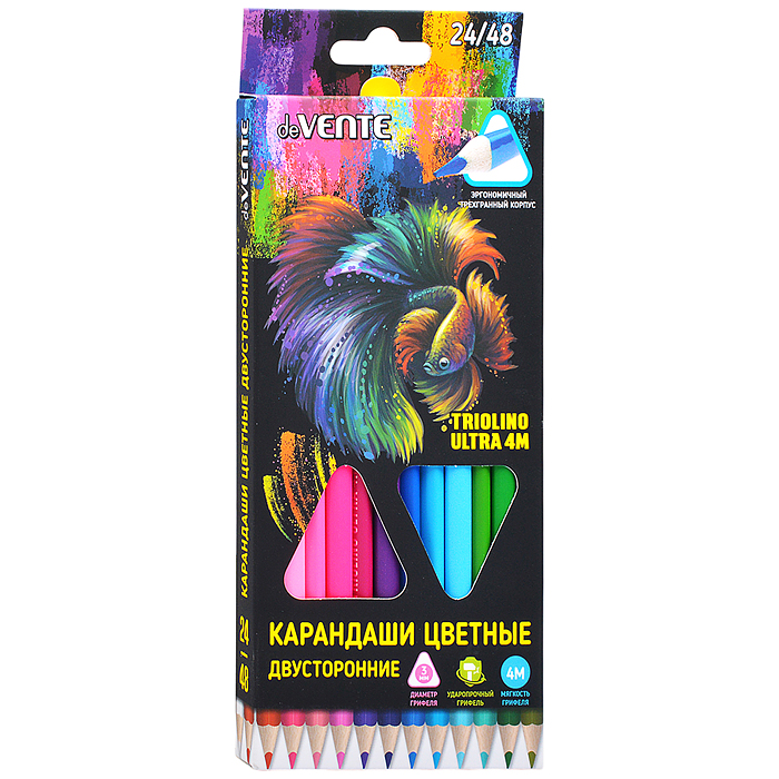Фото к товару Карандаши цветные двухсторонние "Triolino Ultra 4М" 24 штуки / 48 цветов, 4М, диаметр грифеля 3мм Карандаши цветные двухсторонние "Triolino Ultra 4М" 24 штуки / 48 цветов, 4М, диаметр грифеля 3мм