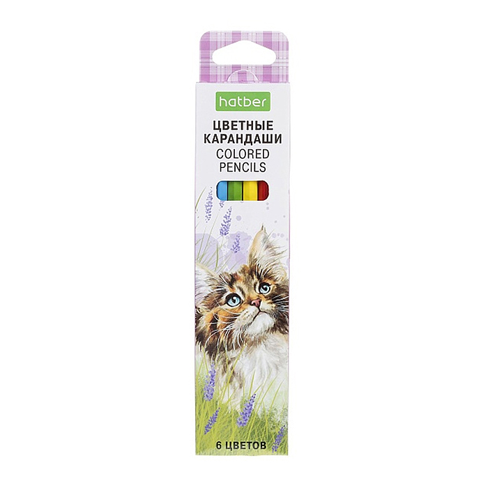 Карандаши цветные 6цв. ECO "Котики бывают разными" заточен. в карт. коробке с европодвесом