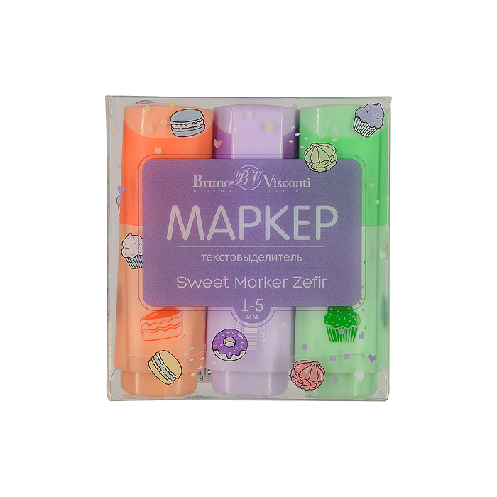 Набор из 3-х текстовыделителей "Sweet Marker Zefir", пастельный мятный/оранжевый/сиреневый