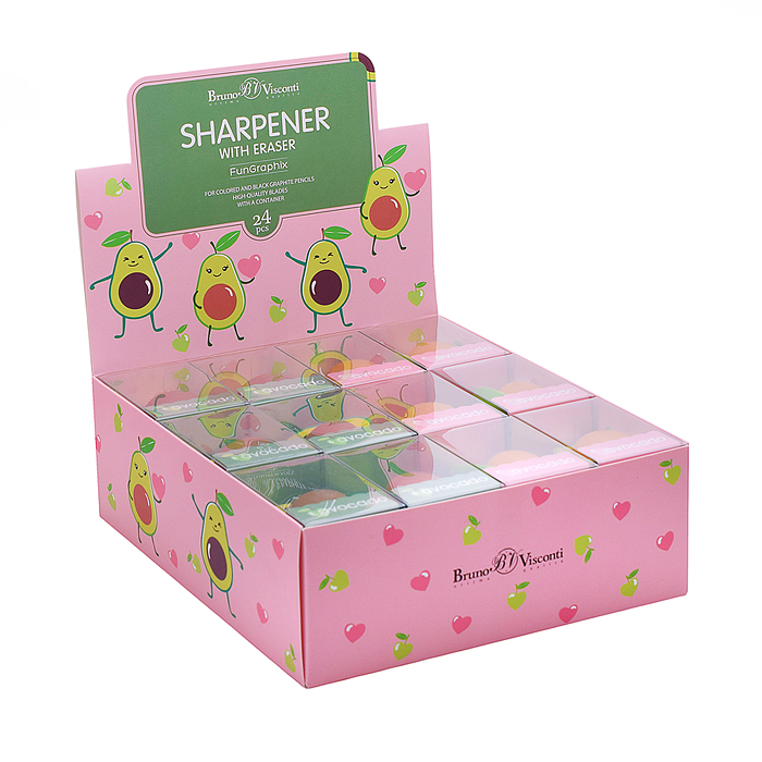 Точилка с контейнером и ластиком "FunGraphix. Авокадо", 2 цвета