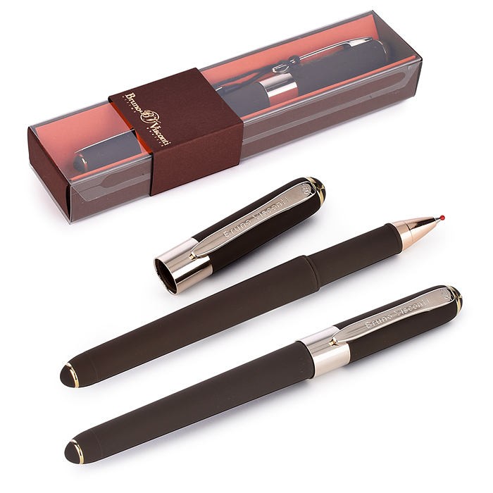 Ручка в футляре "Monaco" шариковая 0.5мм, синяя (коричневый корпус, коричневая коробка)