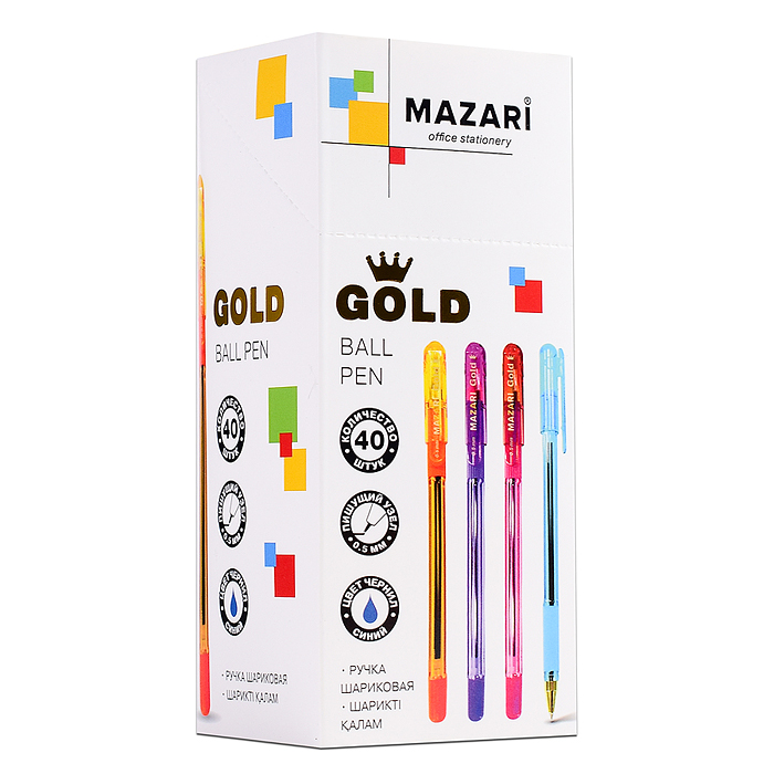 Ручка шариковая GOLD, синяя, пулевидный пиш.узел 0.5мм, корпус пластиковый полупрозрачный ассорти 4 