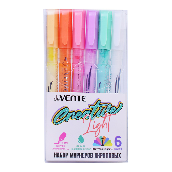 Набор маркеров акриловых 6 цв. пастельных круглый корпус, пулевидный наконечник, шир