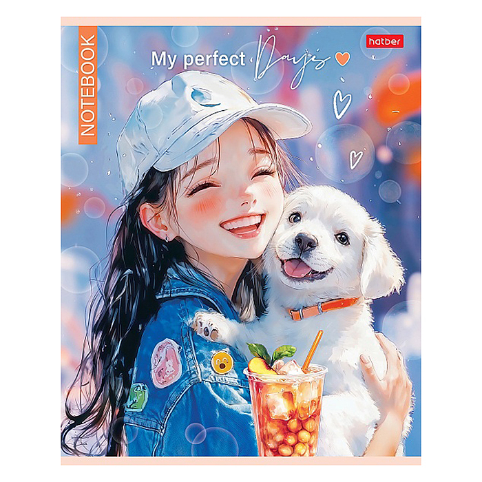 Тетрадь 48л клетка "Bubble tea" на скобе ламинац. Soft-touch запечатанный оборот