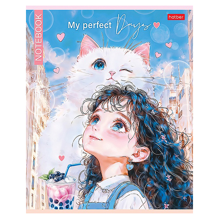 Тетрадь 48л клетка "Bubble tea" на скобе ламинац. Soft-touch запечатанный оборот