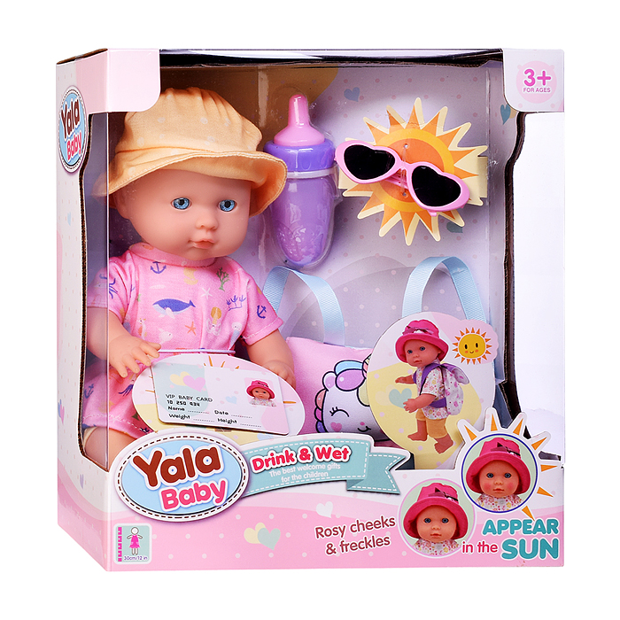 Пупс YL2430A-B "Катюша" (пьет, писает, веснушки) с аксессуарами, в коробке