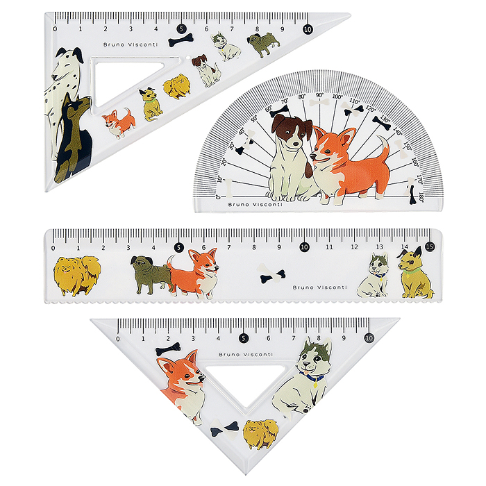 Набор измерительных инструментов (транспортир,линейка,два треугольника) "HappyGraphix. Щеночки"