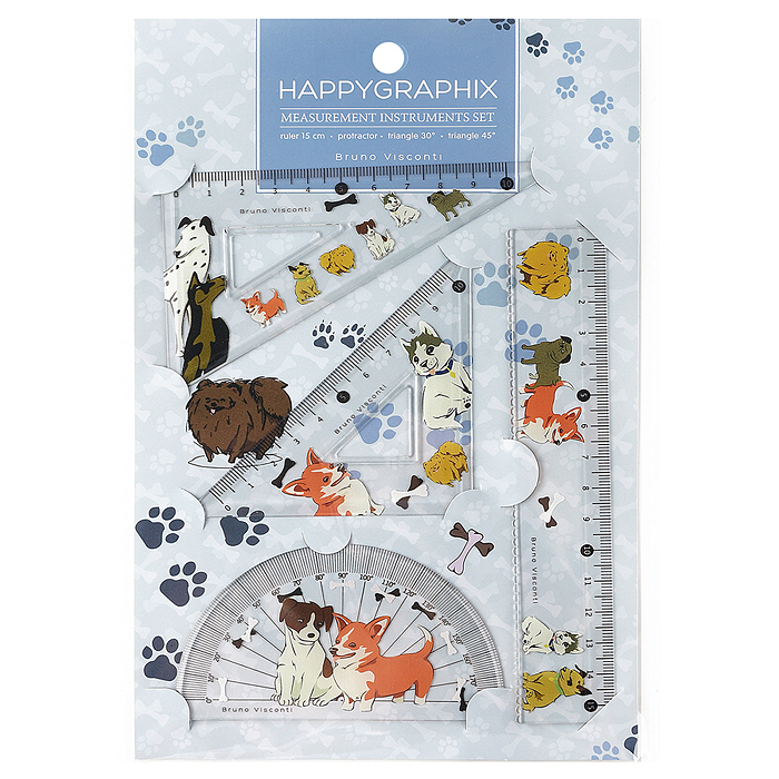 Набор измерительных инструментов (транспортир,линейка,два треугольника) "HappyGraphix. Щеночки"