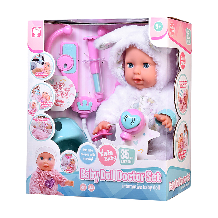Пупс YL2535C-F "Олеся" доктор (пьет, писает) с аксессуарами, в коробке