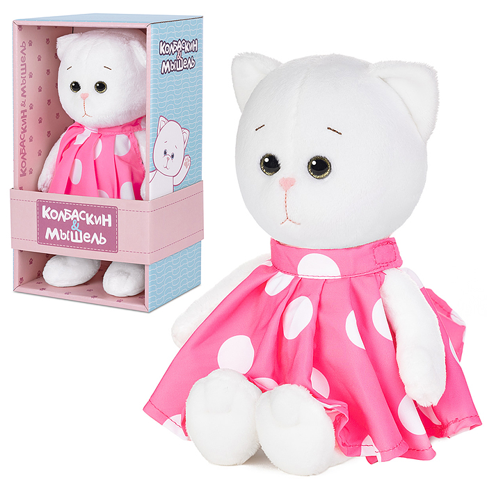 Мышель в розовом платье в горошек, 20 см, в коробке