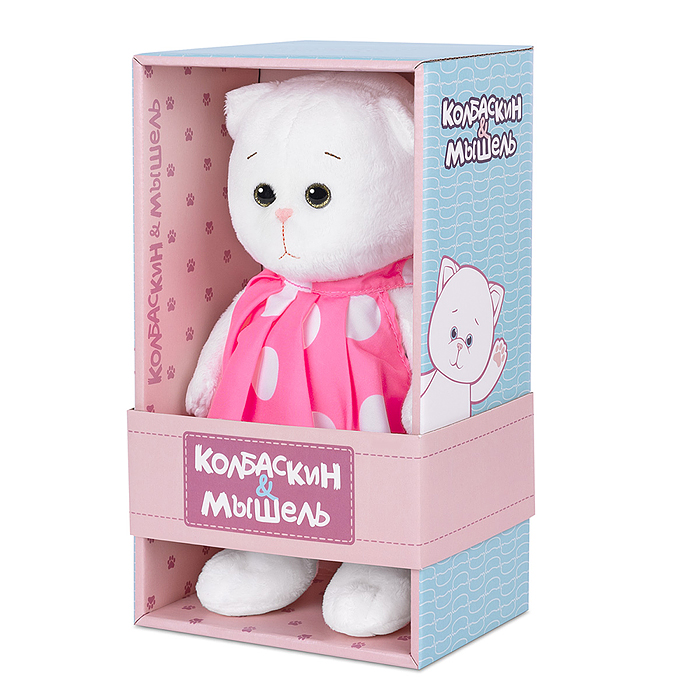 Мышель в розовом платье в горошек, 20 см, в коробке