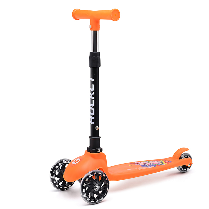 Самокат трёхколёсный ROCKET колёса PU, цвет оранжевый