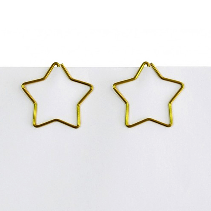 Скрепки фигурные звездочка L30 мм, 12 шт., пластиковая коробка, европодвес, золотые 