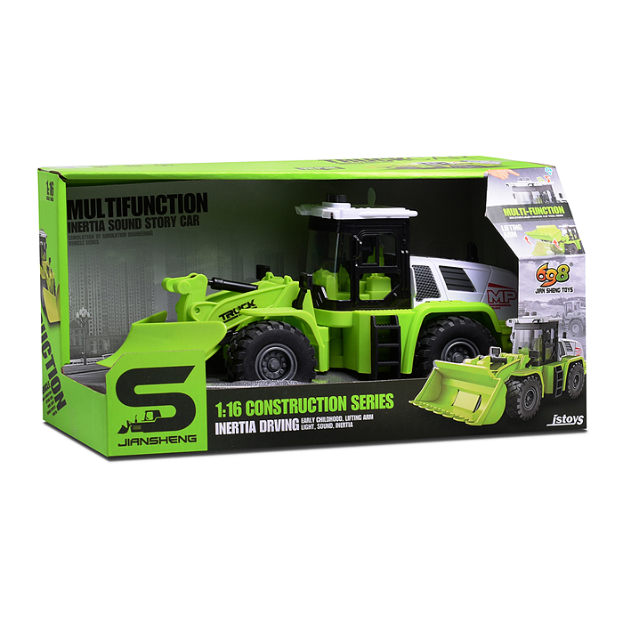 Трактор JS129A-2 "Строитель" 1:16 (свет, звук) в коробке (зеленый)