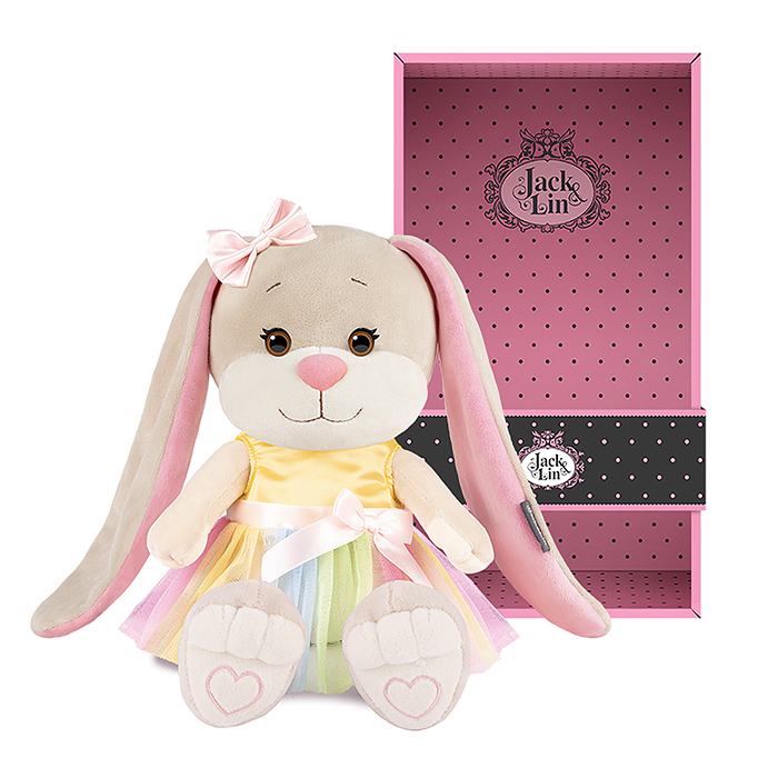 Зайка Лин в радужном платье, 25 см, в коробке