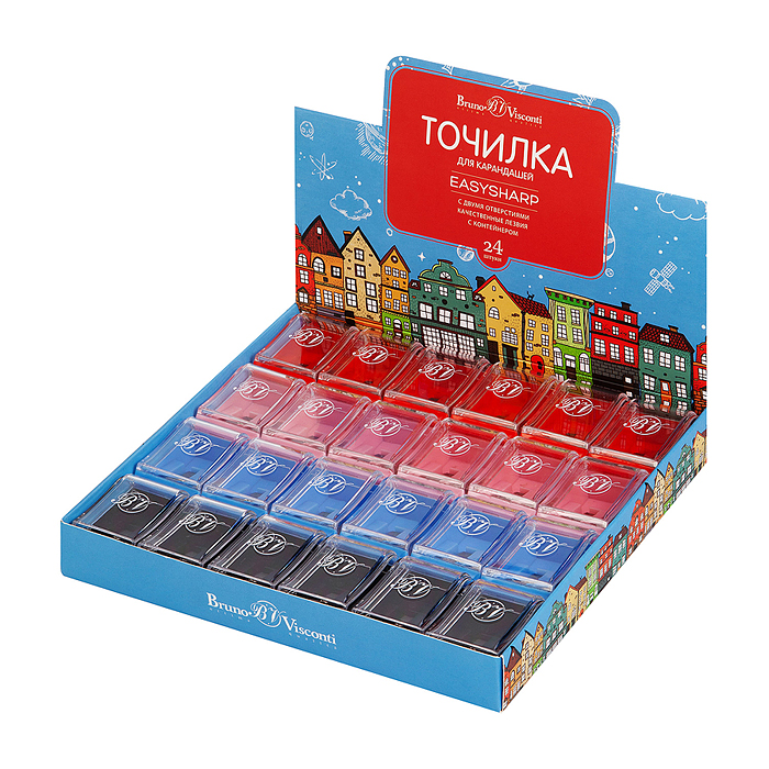 Точилка с контейнером, 2 отверстия "Easysharp" Classic (4 вида)