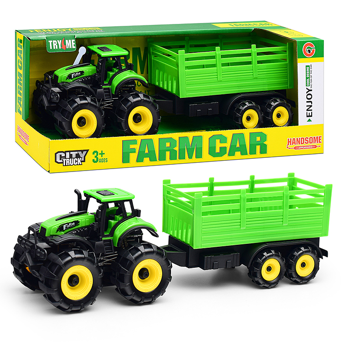 Трактор 9878-1C "Веселая ферма" с прицепом, в коробк