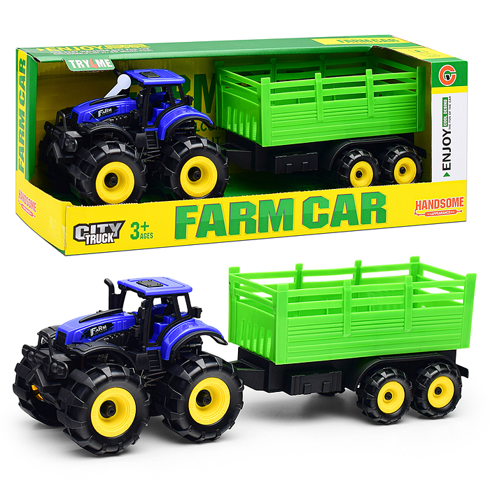 Трактор 9878-1C "Веселая ферма" с прицепом, в коробк