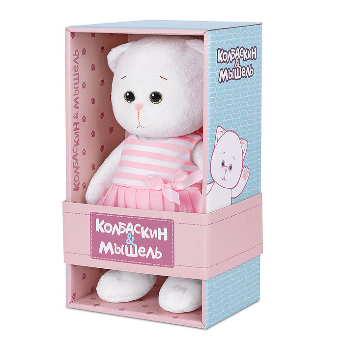 Фото к товару Мышель в полосатом розовом платье с бантиком, 20 см, в коробке Мышель в полосатом розовом платье с бантиком, 20 см, в коробке