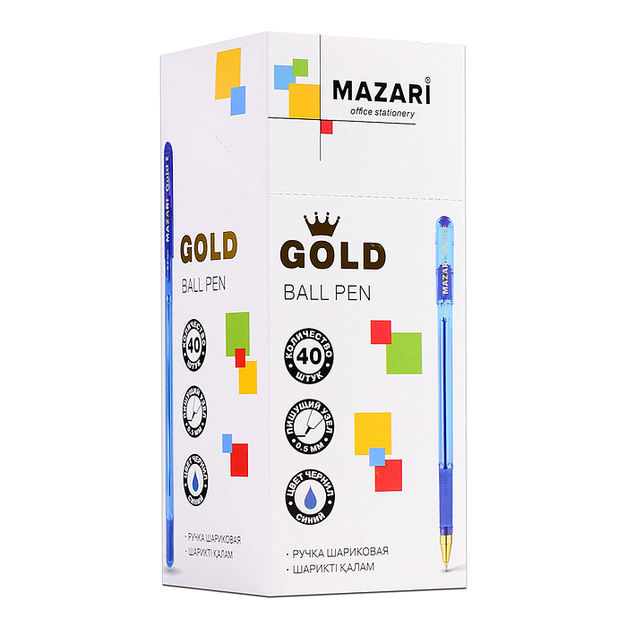 Ручка шариковая GOLD, синяя, пулевидный пиш.узел 0.5мм, корпус пластиковый полупрозрачный синий, с р