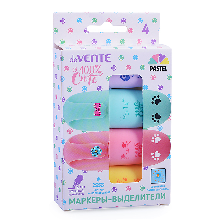 Набор маркеров-выделителей "100% Cute" (04 цв - пастельные цвета: желт, роз, фиол, мятн) 