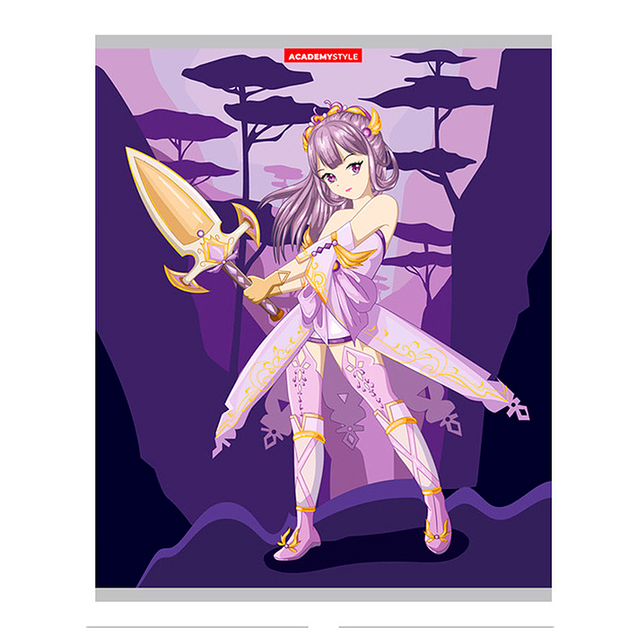 Тетрадь 48л. клетка А5 "Воительницы" выб УФ двойной, тиснение фольгой