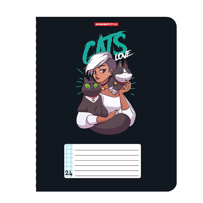 Тетрадь 24л А5 клетка "Девушки с питомцами"