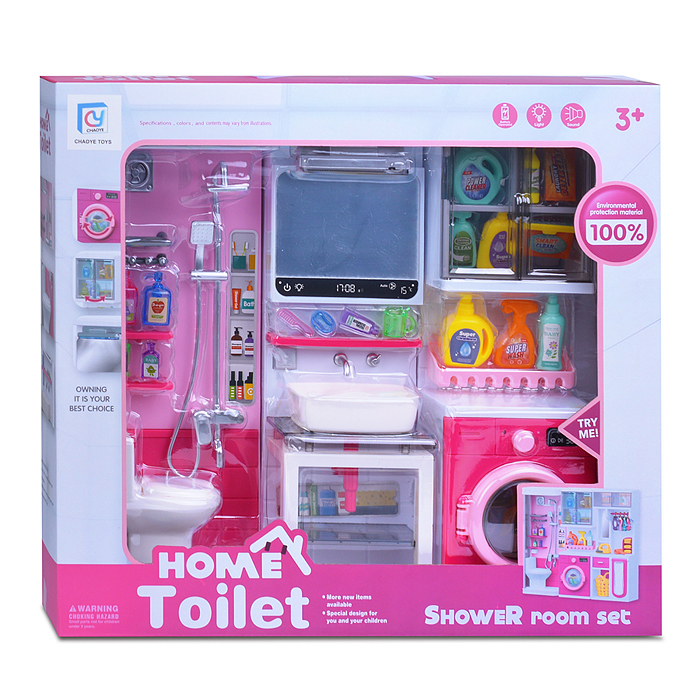 Набор мебели для кукол 818-330 "Ванная" на батарейках, розовая, в коробке