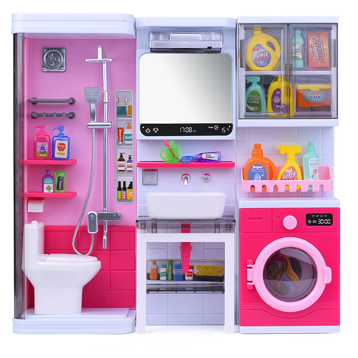 Набор мебели для кукол 818-330 "Ванная" на батарейках, розовая, в коробке
