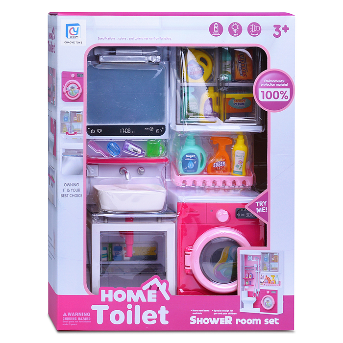 Набор мебели для кукол 818-328 "Ванная комната" на батарейках, розовая, в коробке