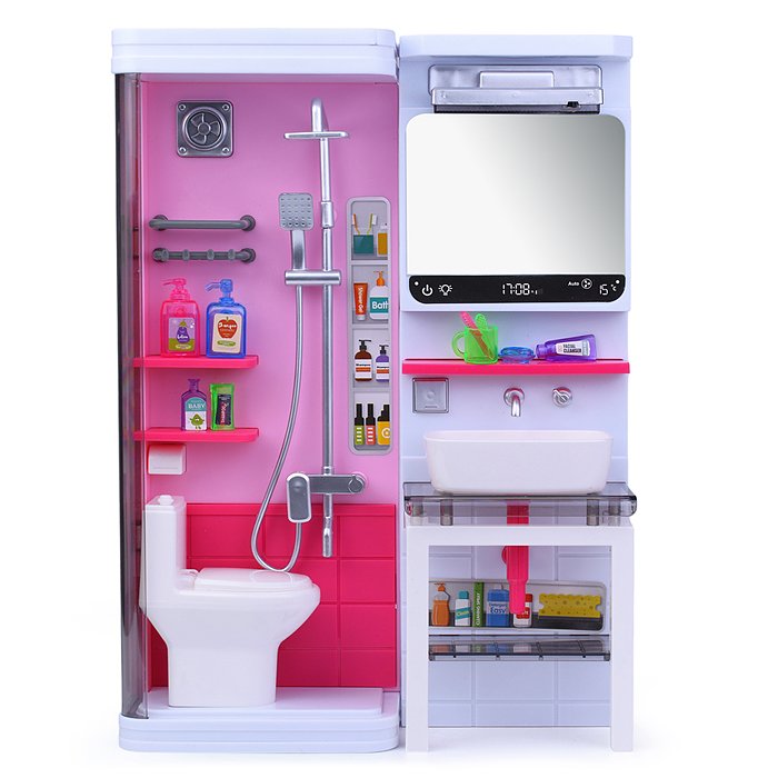 Набор мебели для кукол 818-324 "Ванная комната" на батарейках, розовая, в коробке