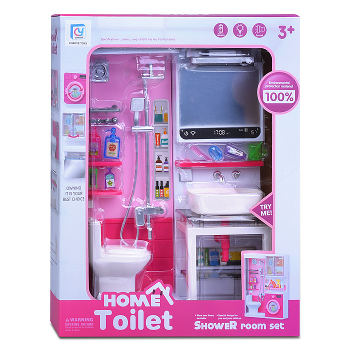 Набор мебели для кукол 818-324 "Ванная комната" на батарейках, розовая, в коробке