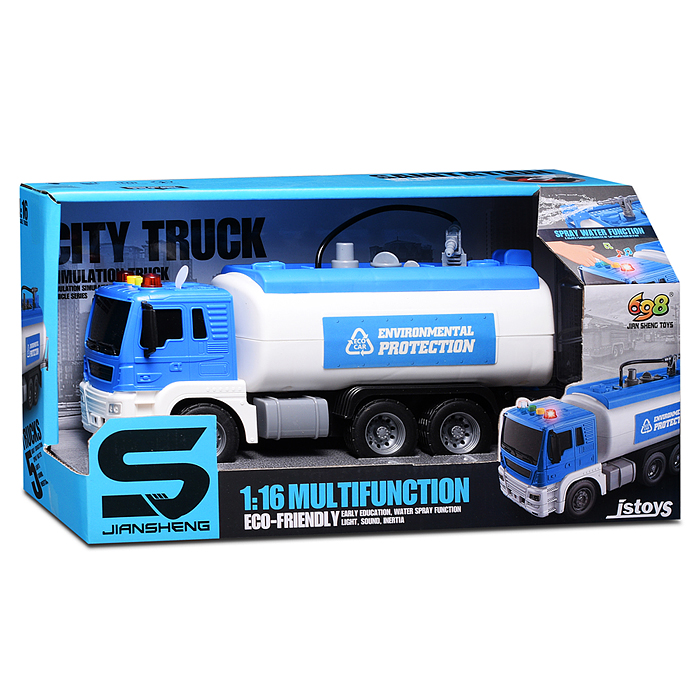 Машина JS111А "Цистерна" 1:16 (свет, звук, вода) в коробке