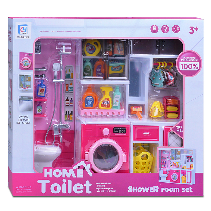 Набор мебели для кукол 818-333 "Ванная комната" на батарейках, розовая, в коробке