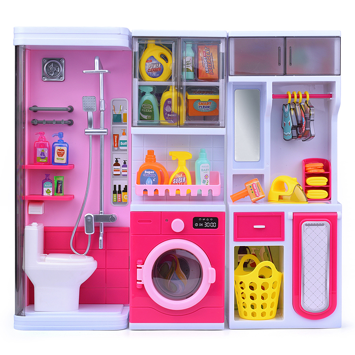 Набор мебели для кукол 818-333 "Ванная комната" на батарейках, розовая, в коробке