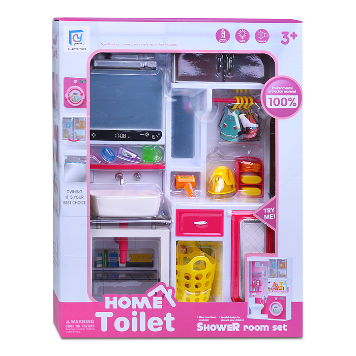 Набор мебели для кукол "Ванная" (зеркало, раковина, гладильная доска, утюг) на батарейках, в коробке