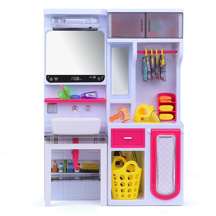 Набор мебели для кукол "Ванная" (зеркало, раковина, гладильная доска, утюг) на батарейках, в коробке