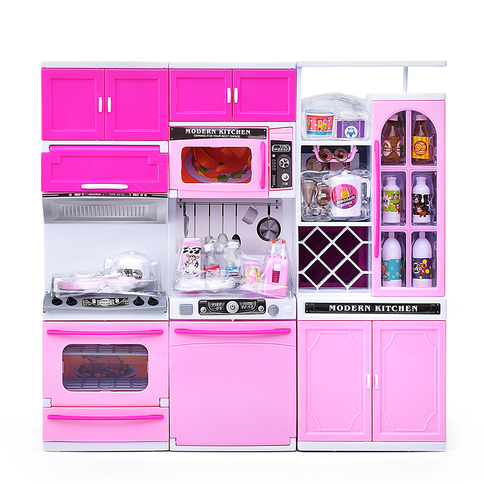 Набор мебели для кукол 818-158A "Кухонный гарнитур" розовый, в коробке
