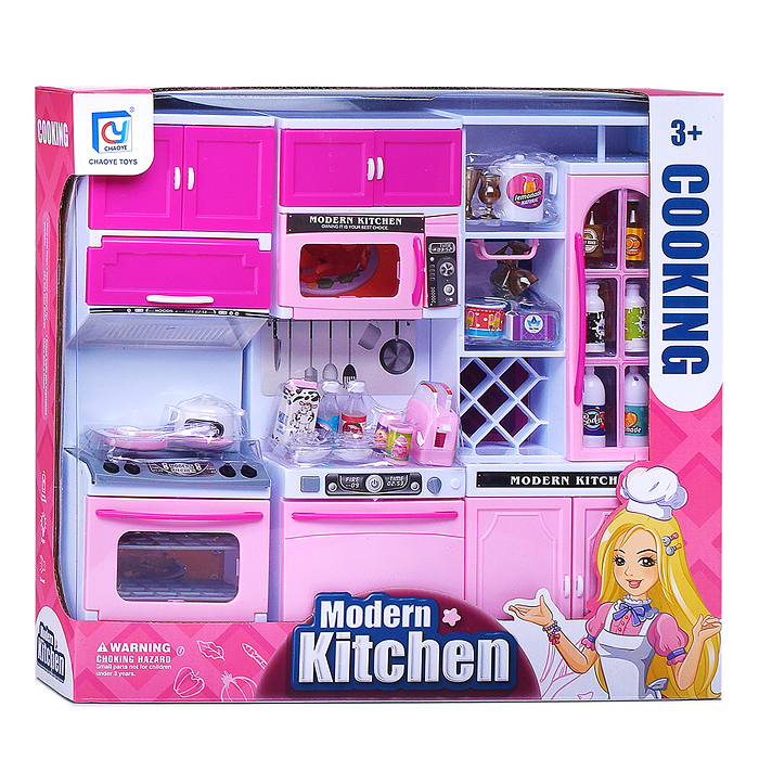 Набор мебели для кукол 818-158A "Кухонный гарнитур" розовый, в коробке