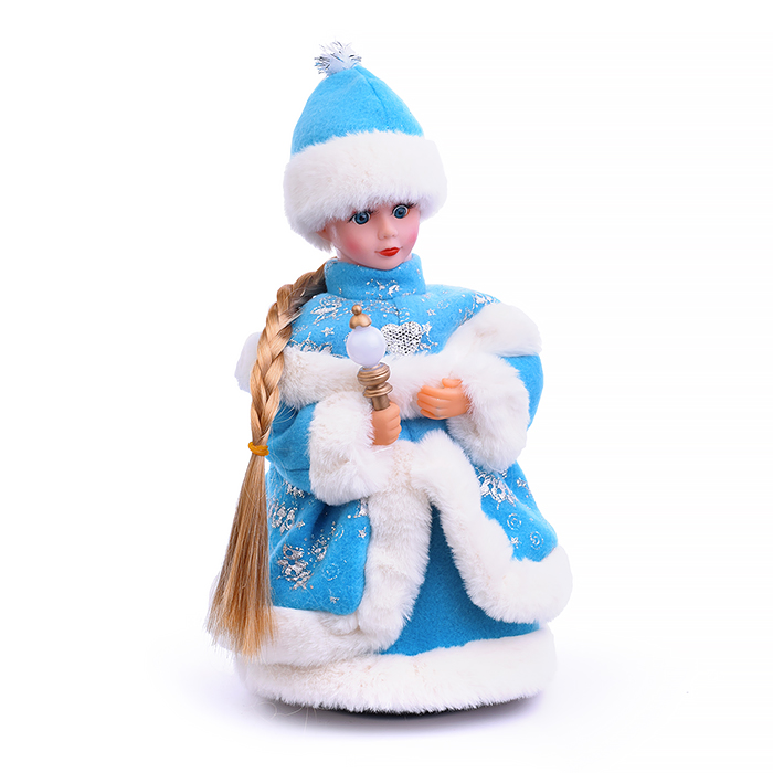 Снегурка S01279 со свечой в голубой шубе, музыкальная 30см в коробке