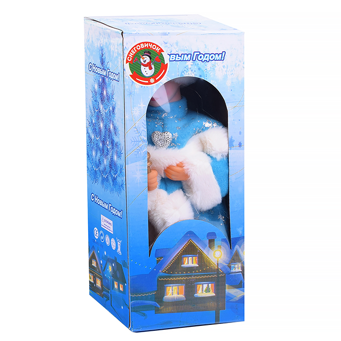 Снегурка S01279 со свечой в голубой шубе, музыкальная 30см в коробке