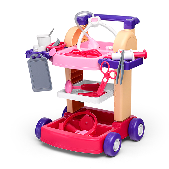 Набор доктора, в тележке, розовый