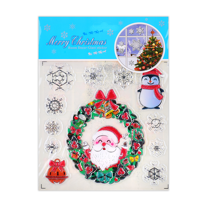 Наклейки новогодние для декора S0073 "Мороз и снеговичок" в пакете