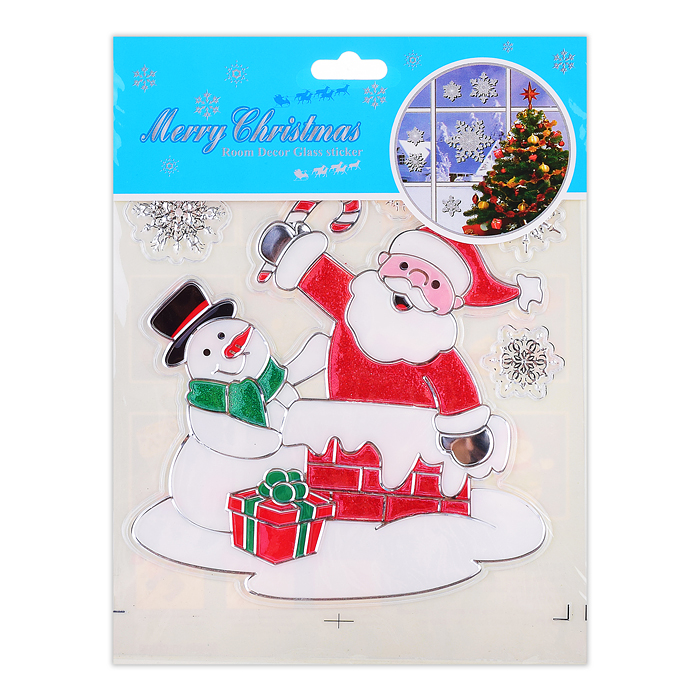 Наклейки новогодние для декора S0073 "Мороз и снеговичок" в пакете
