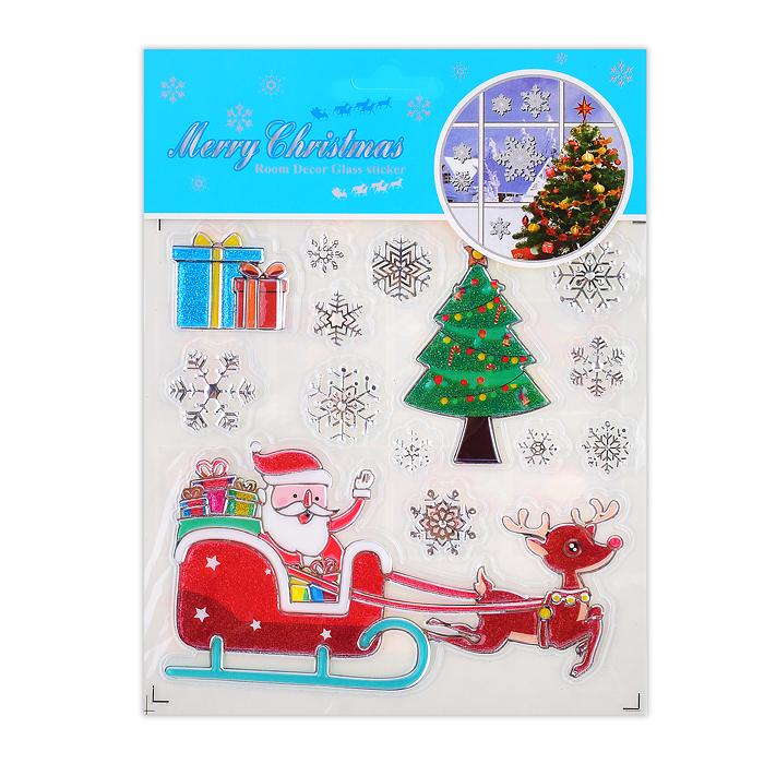 Наклейки новогодние для декора S0073 "Мороз и снеговичок" в пакете