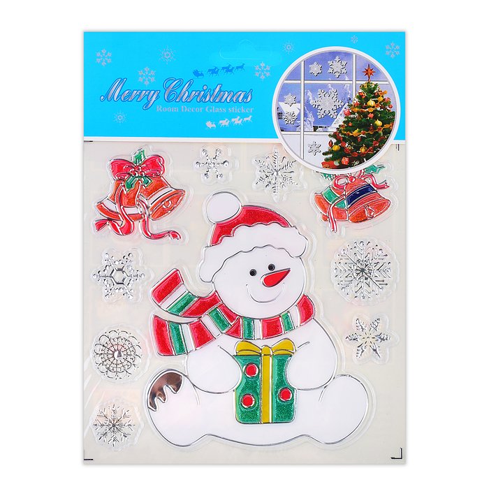 Наклейки новогодние для декора S0073 "Мороз и снеговичок" в пакете