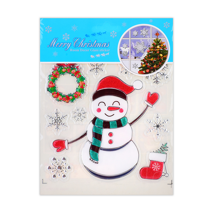 Наклейки новогодние для декора S0073 "Мороз и снеговичок" в пакете