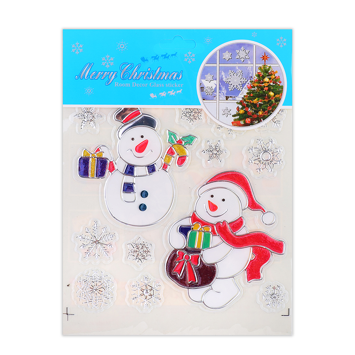 Наклейки новогодние для декора S0073 "Мороз и снеговичок" в пакете